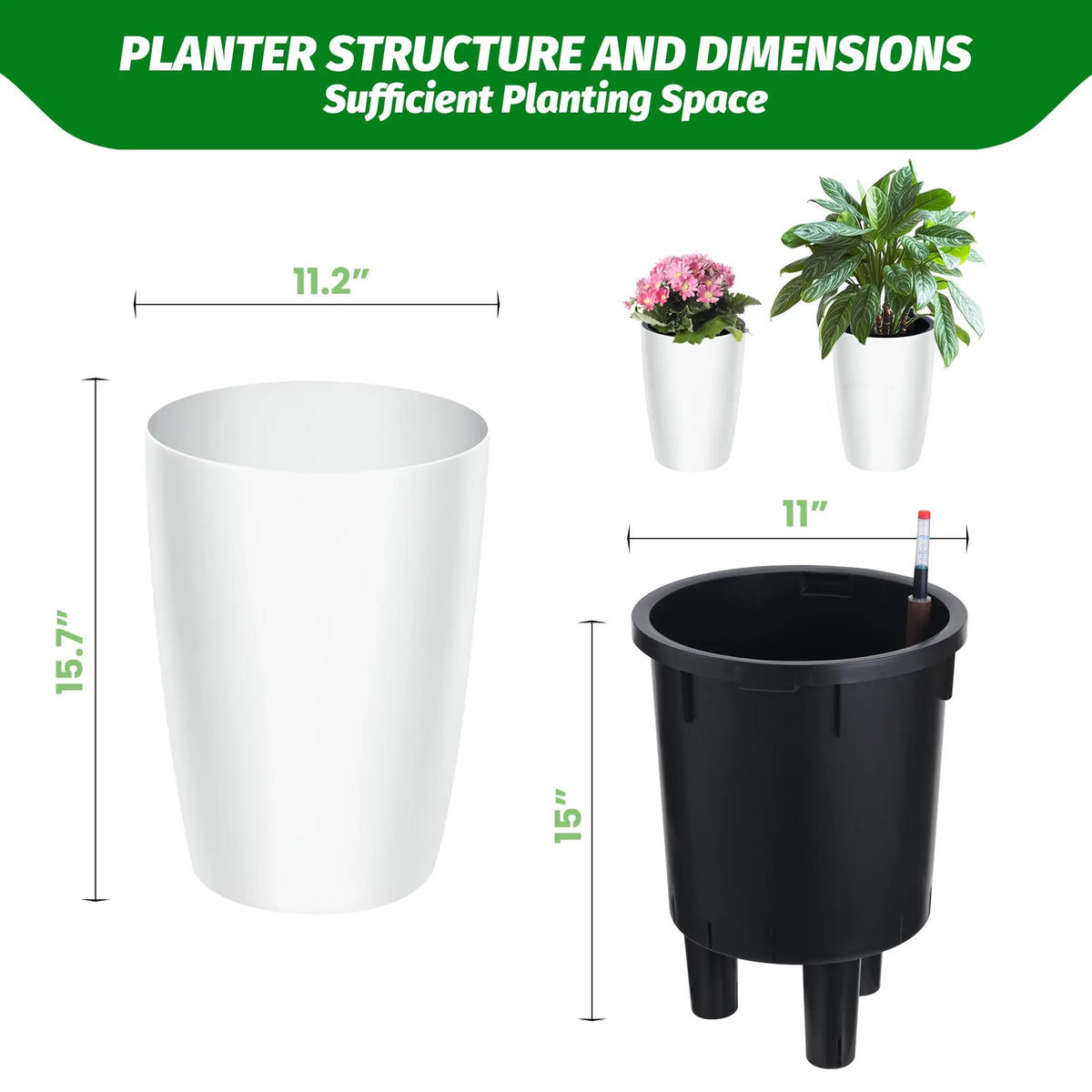 HiMiss 16 Inch Self Watering Planters With Indicator
