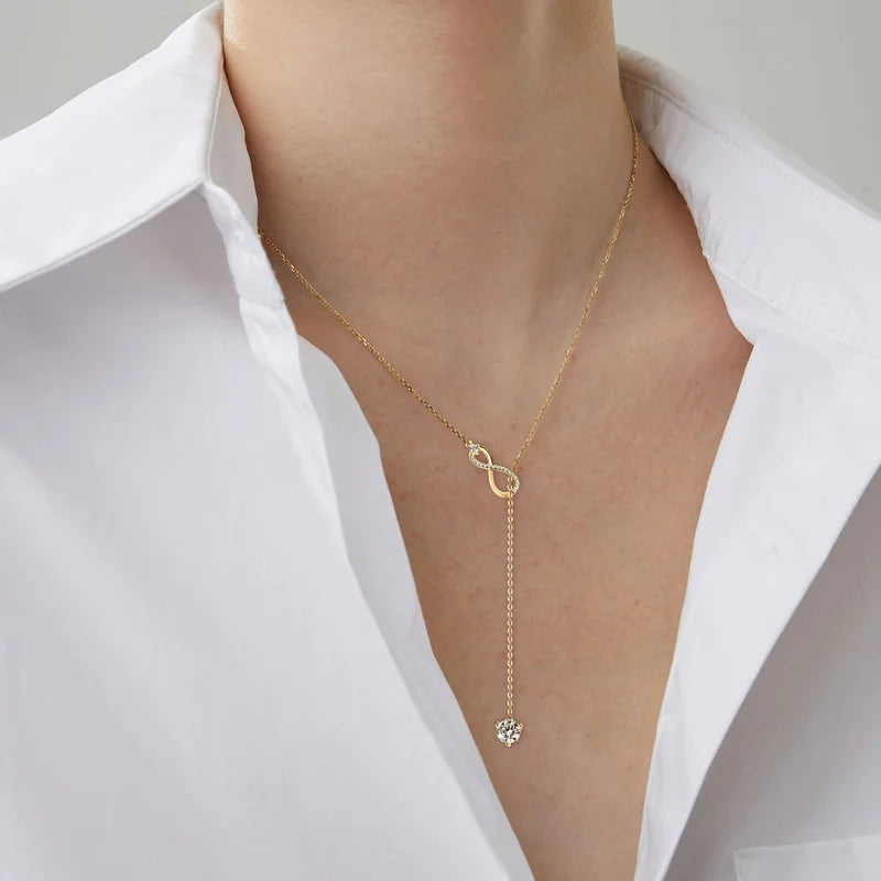 Sterling Silver Infinity Necklace 925 Moissanite Y Shape Pendant