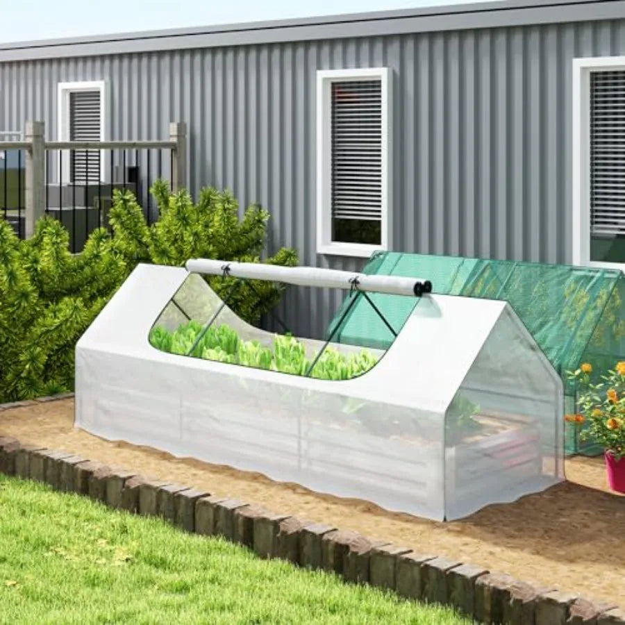 Galvanized Metal Planter Box With Mini Greenhouse Cover For Patio Balcony