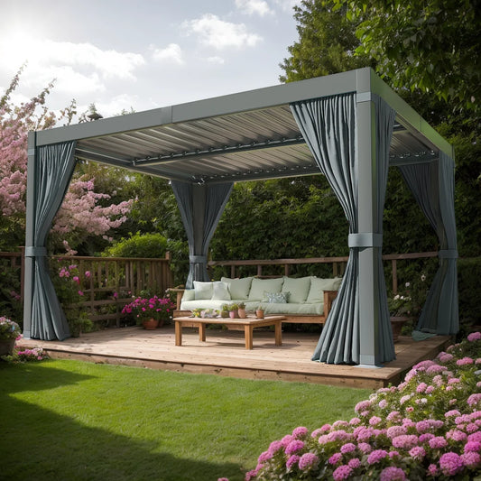VIWAT Louvered Pergola Aluminum Frame Waterproof Roof Gazebo All Weather