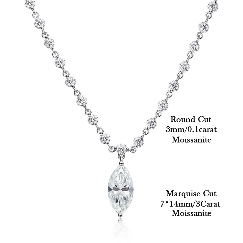 925 Sterling Silver Moissanite Tennis Necklace With Marquise Pendant