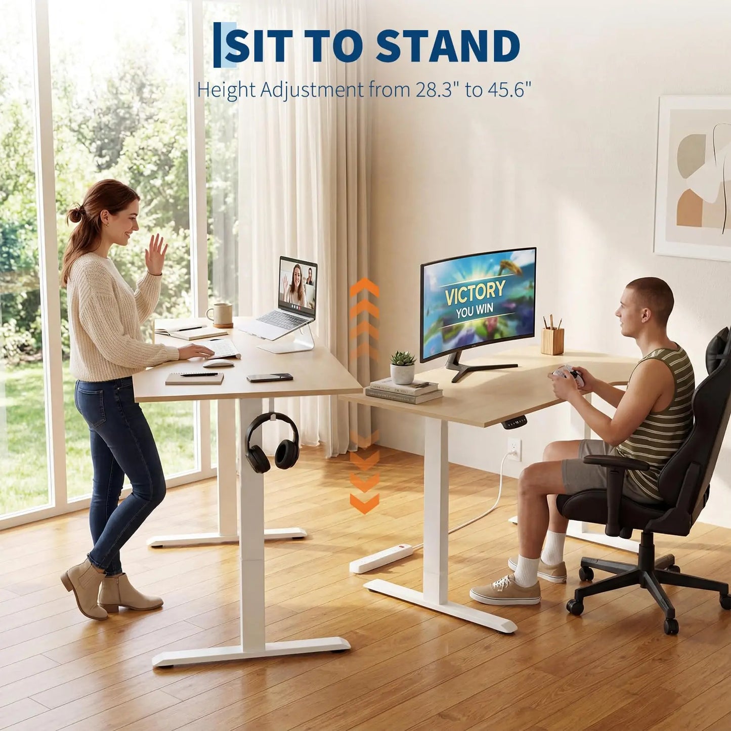 L Shaped Electric Standing Desk – Height Adjustable 59 x 35 Inch Ergonomic Perch Stand Workstation – Memory Preset – Executive Writing Table for Home or Office – US Standard, 59 Inches