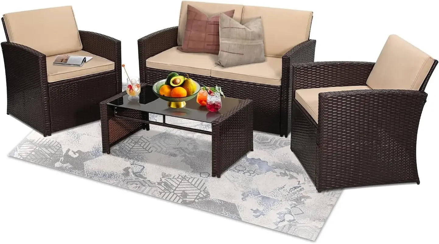 Outdoor Patio Conversation Set With Two Chairs And Coffee Table