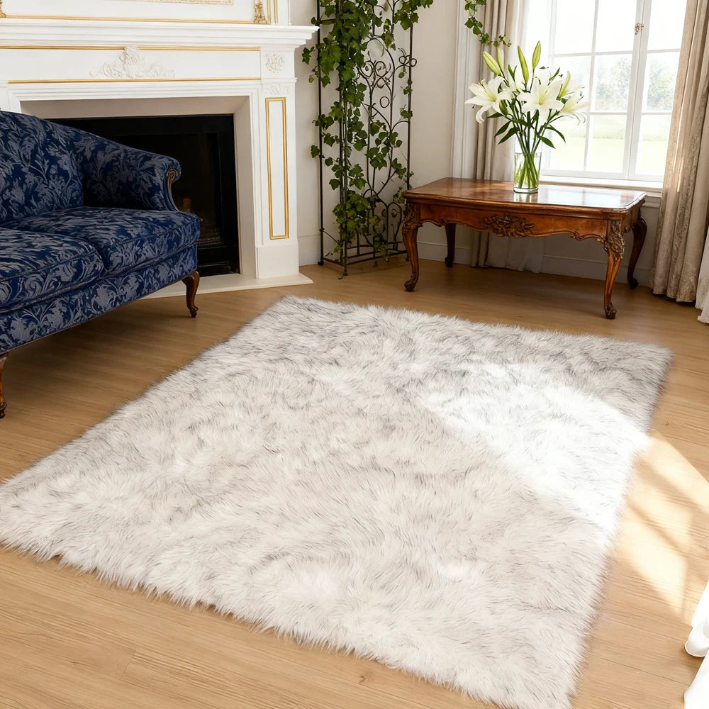 Shaggy Faux Fur Area Rug Machine Washable For Living Room And Bedroom