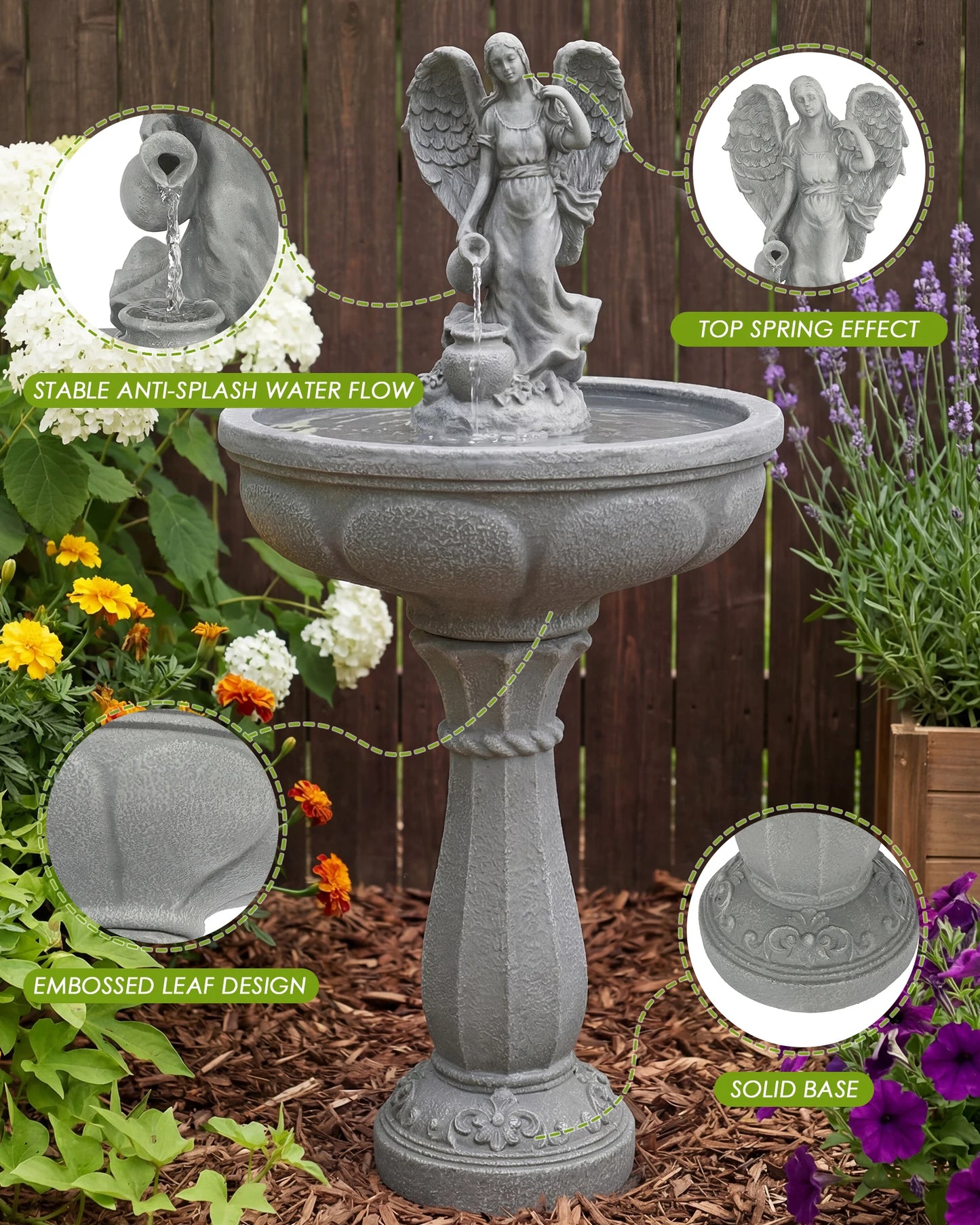 Outdoor Water Fountain With Whisper Quiet Pump Freestanding Resin