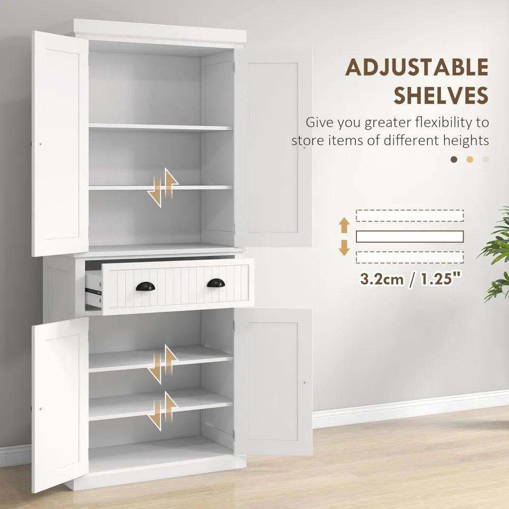 Traditional Kitchen Pantry Cabinet Freestanding Tall Storage With Four Doors