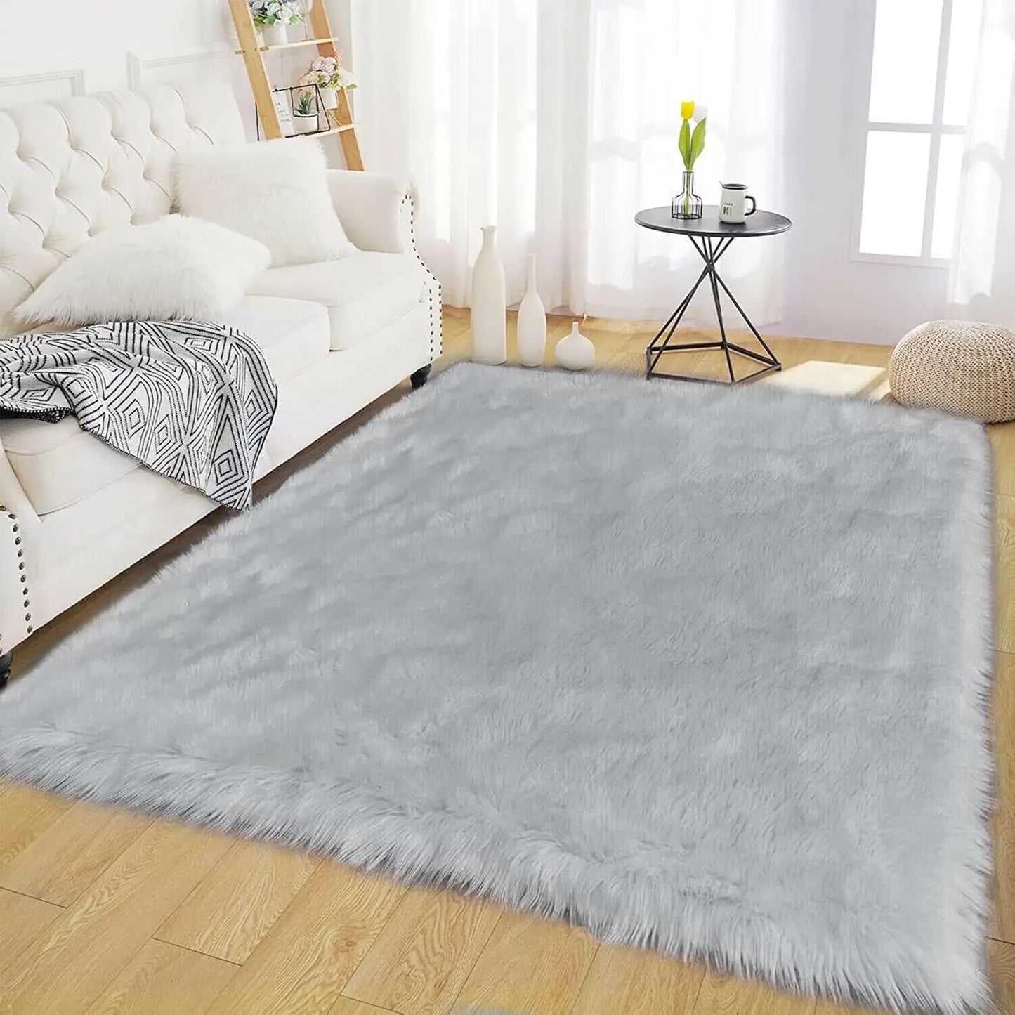 Shaggy Faux Fur Area Rug Machine Washable For Living Room And Bedroom