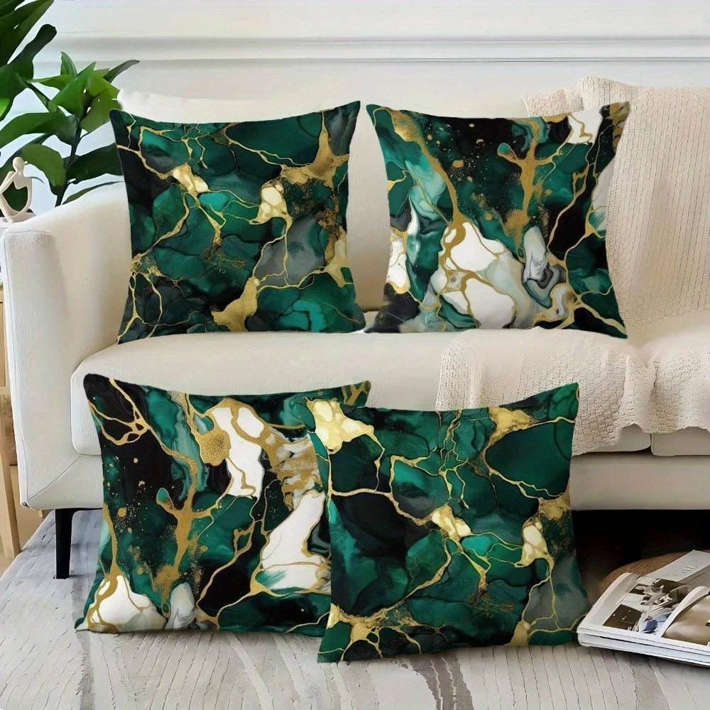 Marble Pattern Velvet Pillow Covers Set, Polyester Cushion Cases
