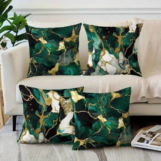 Marble Pattern Velvet Pillow Covers Set, Polyester Cushion Cases