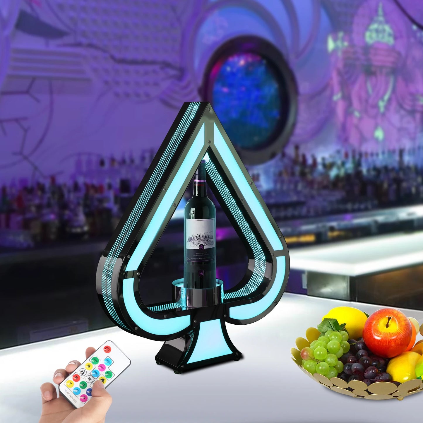 LED Lighted Ace of Spades Liquor Bottle Display Shelf, 7-Color RGB Champagne Bottle Presenter with Remote Control for Home Bar C