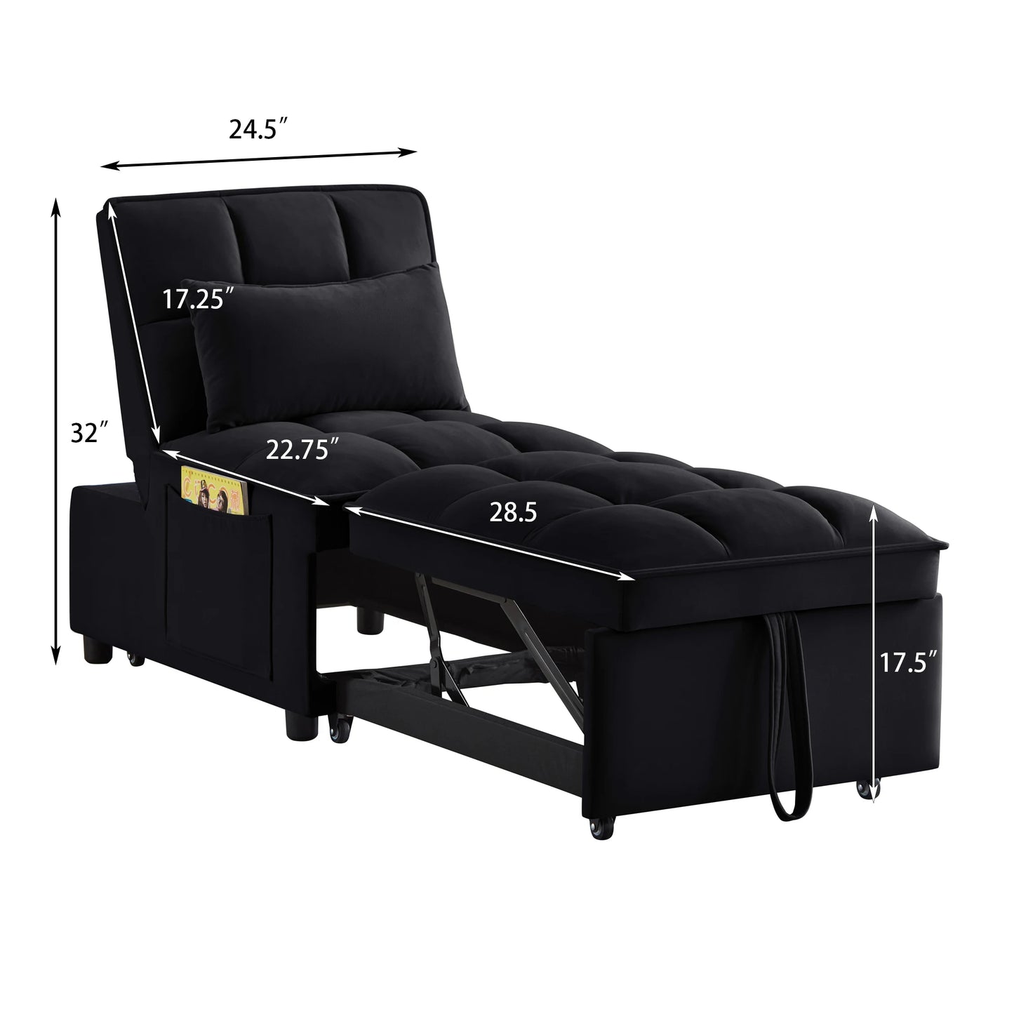 4-in-1 Multifunctional Single Sofa Bed with Storage Bag Tufted Single Sofa Bed Adjustable Backrest Pillows Convertible Chair