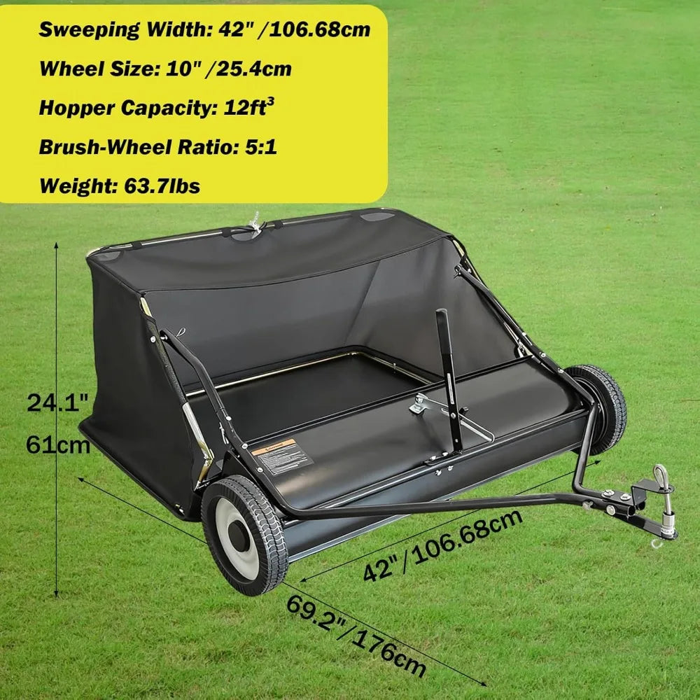Tow Behind Lawn Sweeper With Adjustable Brush Height