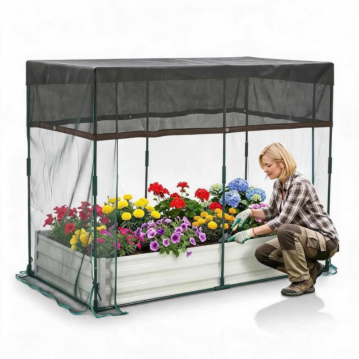 Galvanized Self Watering Raised Garden Bed With Mesh Cover