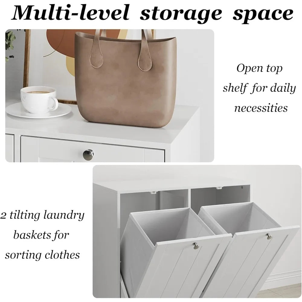 Tilt Out Double Laundry Hamper Cabinet With Removable Baskets