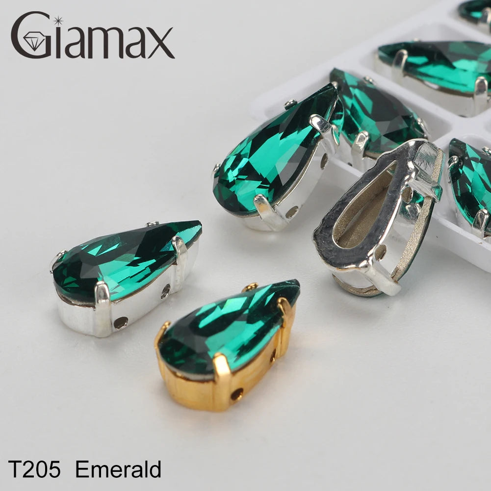 Giamax Tear Drop Glass Crystal Sewing Stone Sew on Rhinestones Gold Silver Claw Rhinestones For Garment Clothes Bags