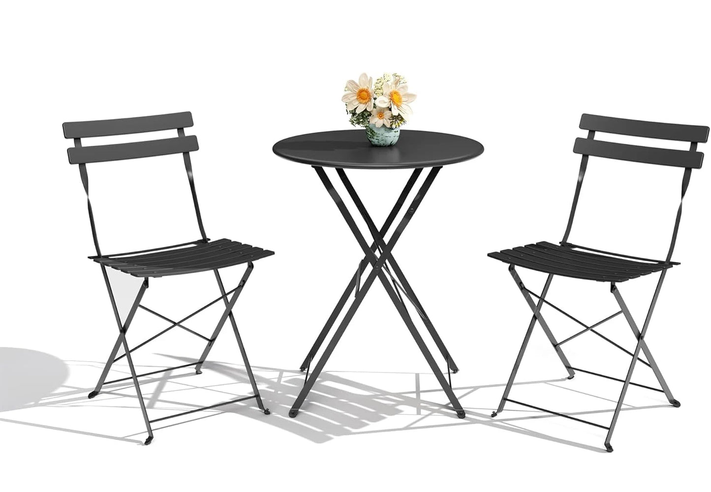 3Pcs Patio Bistro Set, Metal Frame Space-Saving Folding Bistro Table and Chairs Outdoor Furniture Set for Yard Garden Balcony