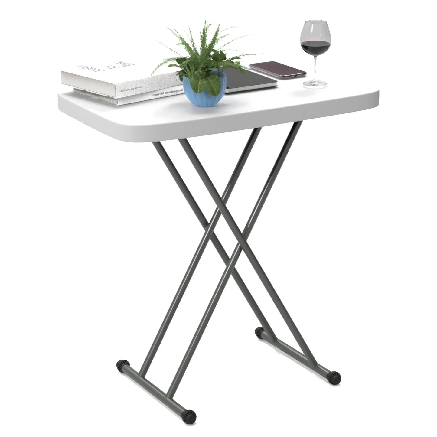 Adjustable Folding Table, 30x20 TV Tray Commercial Grade Laptop Desk Camp Picnic Table for Indoor Outdoor Use, White