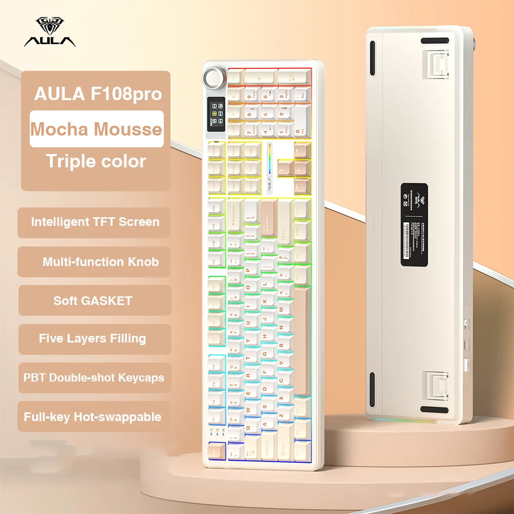AULA F108Pro Wireless Bluetooth Macro Gaming Keyboard With TFT Display