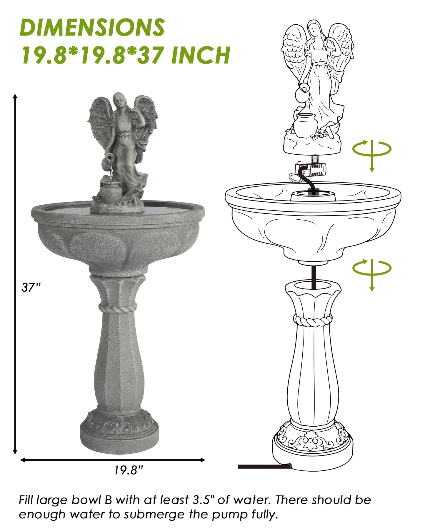 Outdoor Water Fountain With Whisper Quiet Pump Freestanding Resin