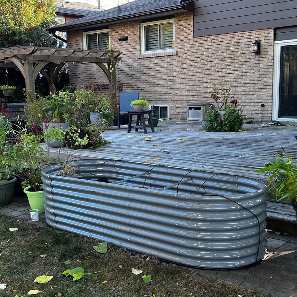 Tramull Galvanized Raised Garden Bed Kit Oval Planter Box