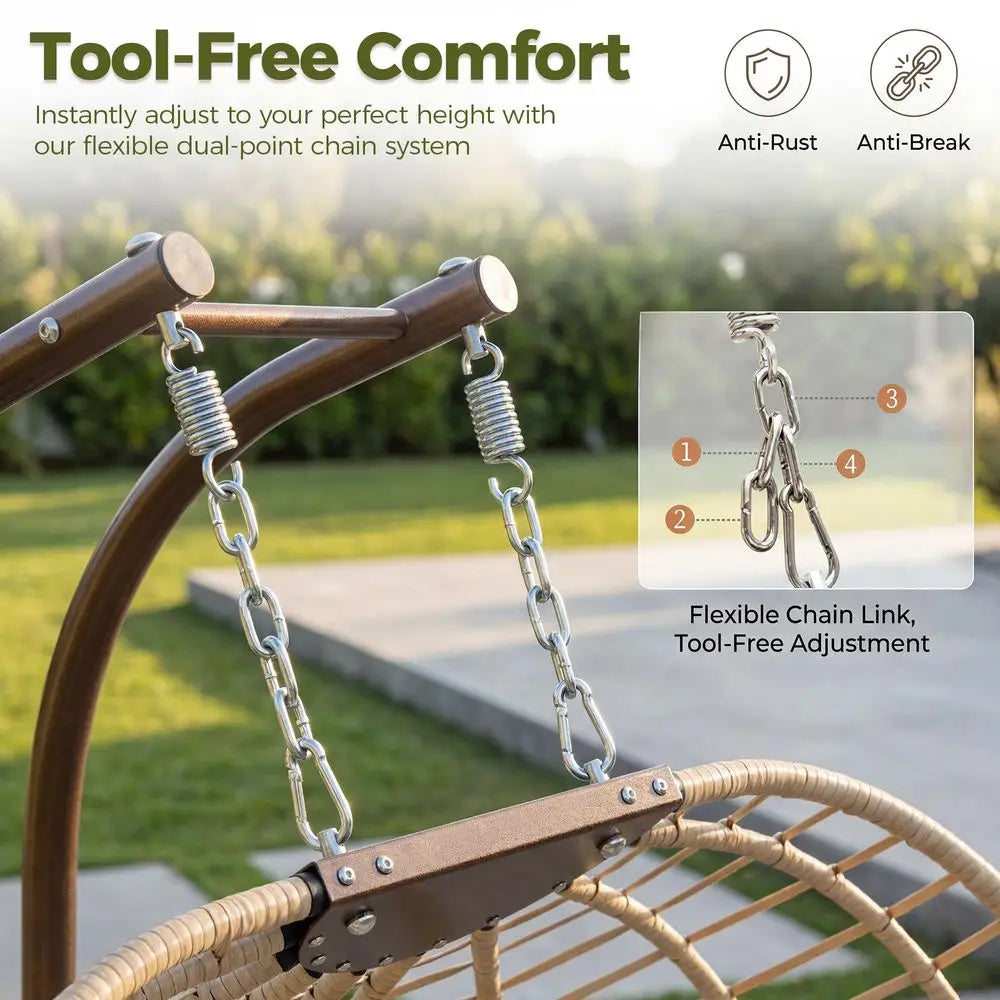 All-Weather Double Hanging Egg Chair With Stand For Outdoor Use