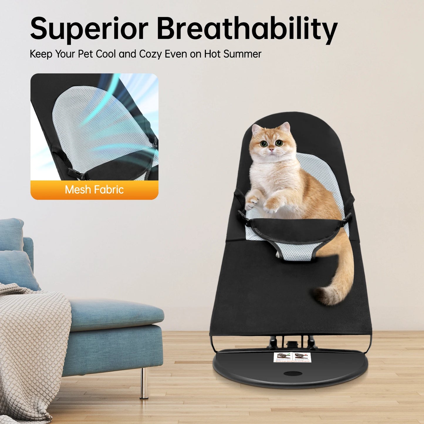 Pet Rocker Bed Foldable Pet Rocking Chair Adjustable Height Puppy Breathable Bed Stainless Steel Bracket Teddy Bulldog Sofa