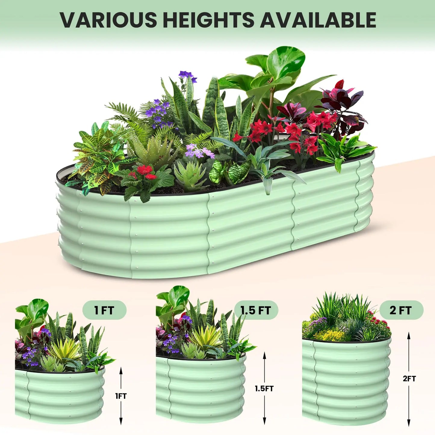 HiMISS 2-Pack Oval Galvanized Steel Raised Garden Beds