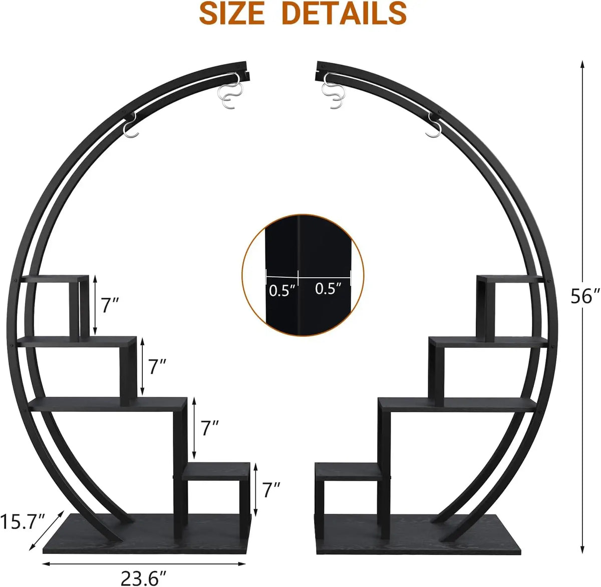 Twister.Ck 5 Tier Metal Half Moon Plant Stand Indoor Patio Shelf