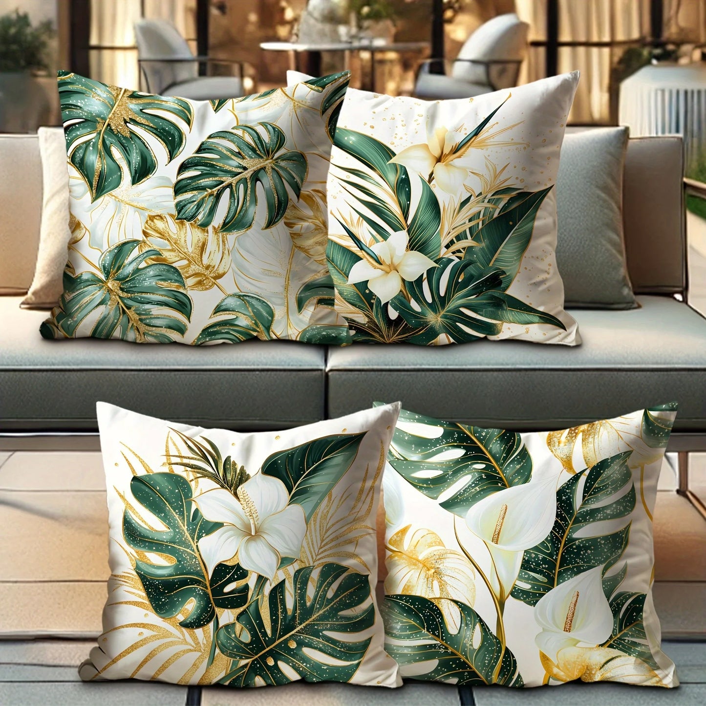 Tropical Leaf Velvet Pillow Covers Set