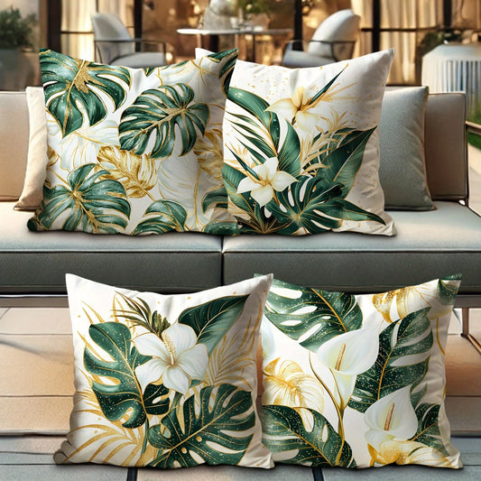 Tropical Leaf Velvet Pillow Covers Set