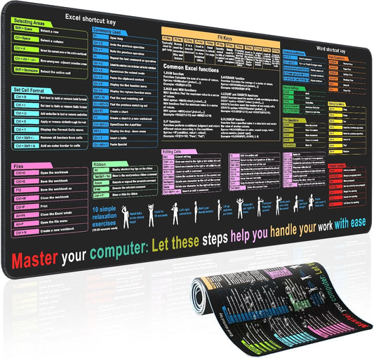 Excel and Word Skills Desk Pad - Large XL Size (31.5x11.8 inch) for Work, Study, Gaming - Waterproof Anti-Slip Mouse Mat