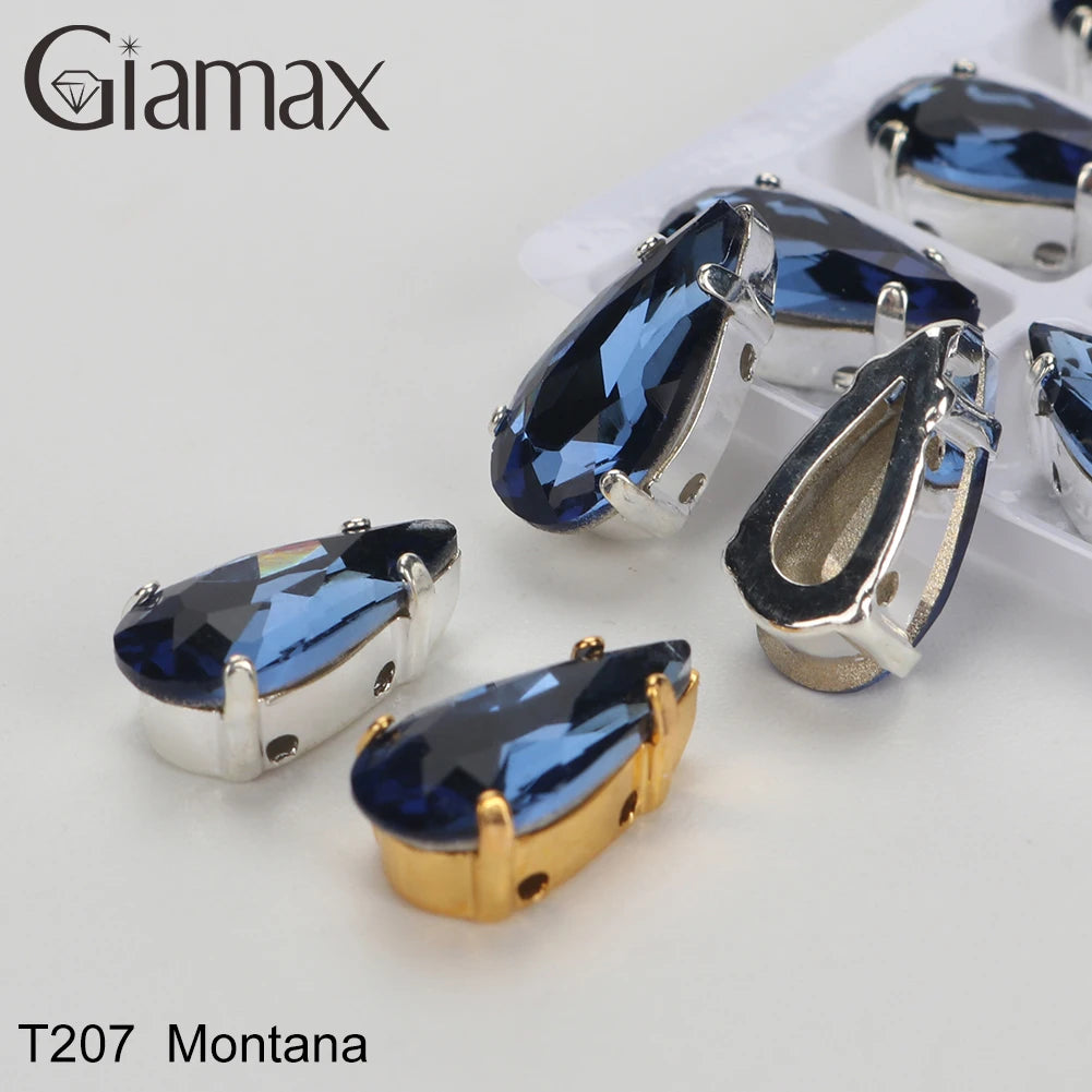 Giamax Tear Drop Glass Crystal Sewing Stone Sew on Rhinestones Gold Silver Claw Rhinestones For Garment Clothes Bags