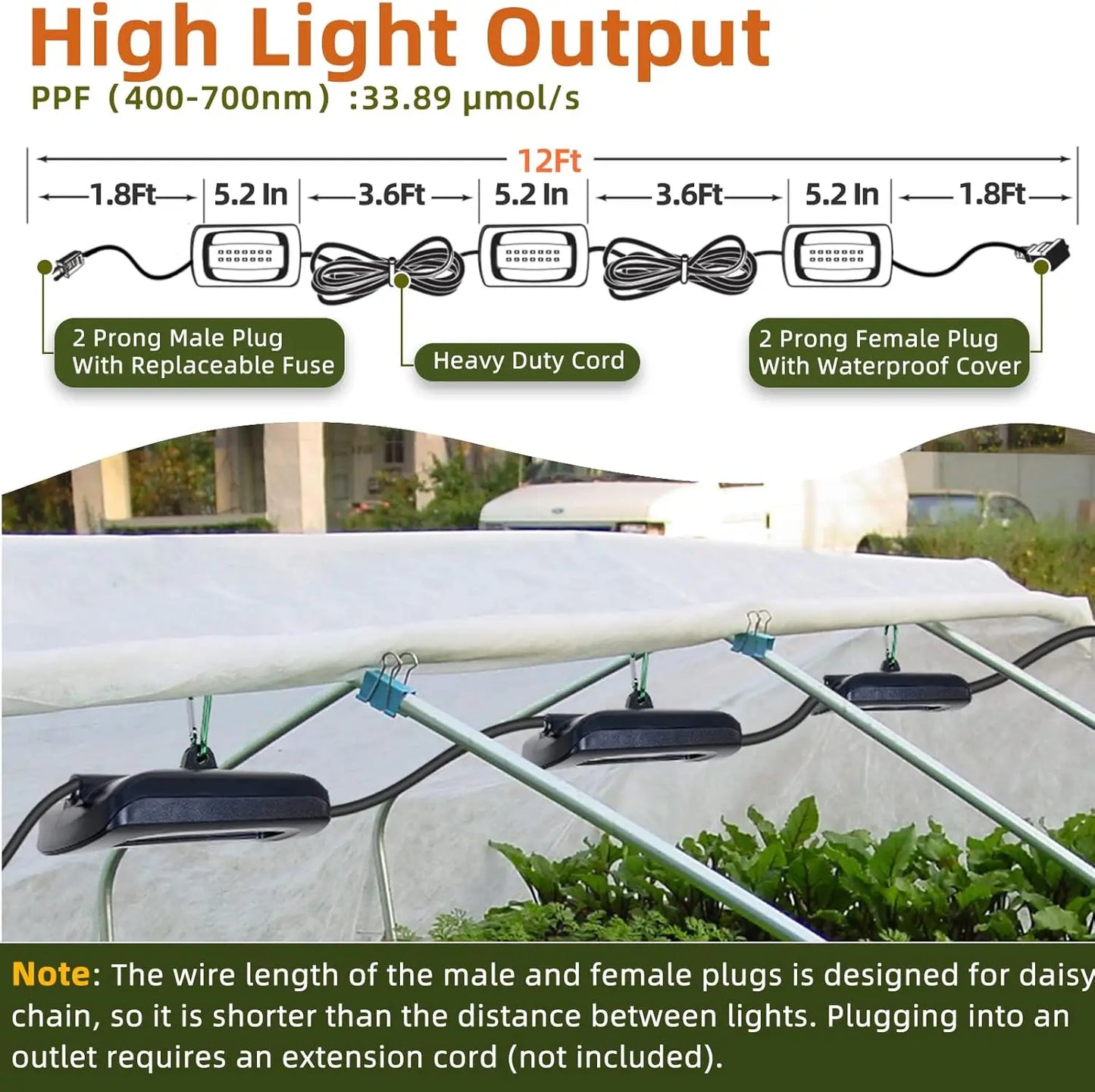Outdoor LED Grow Light Full Spectrum 3 Bulbs IP65 Waterproof