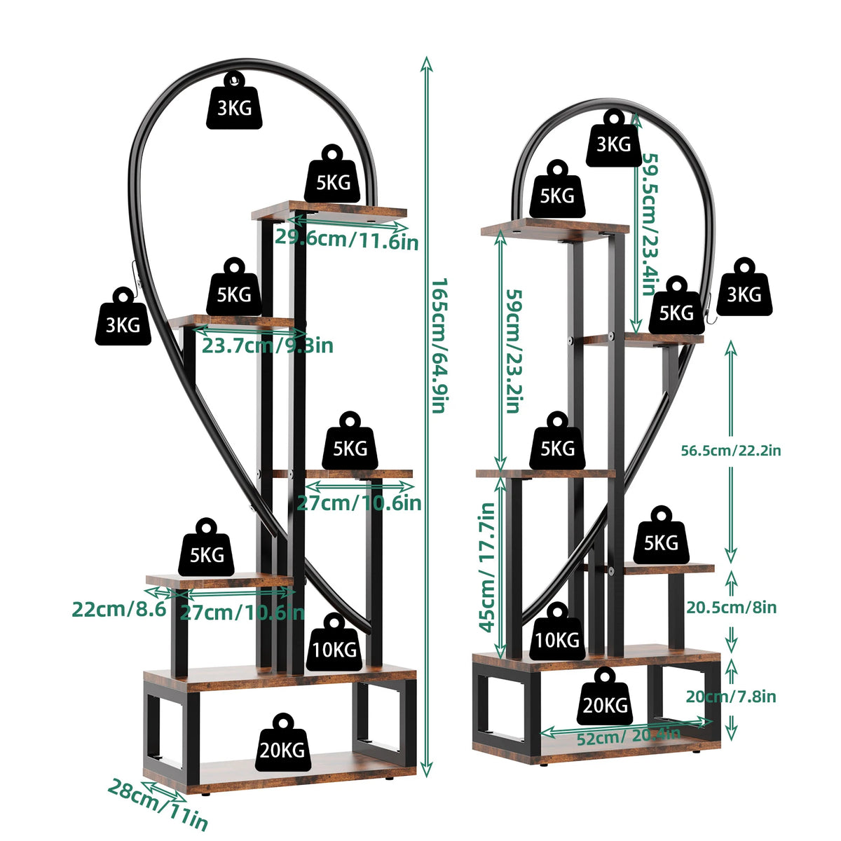 Wisfor Metal Heart Shaped 6 Tier Ladder Plant Stand