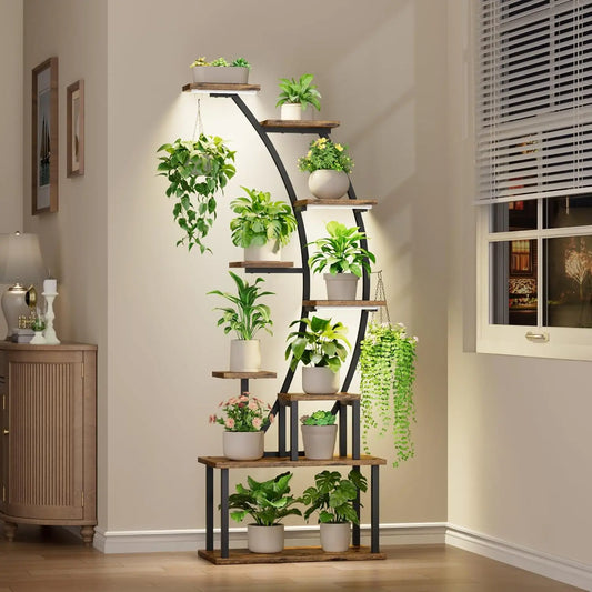 9 Tier Indoor Plant Stand With Grow Lights Metal Corner Shelf