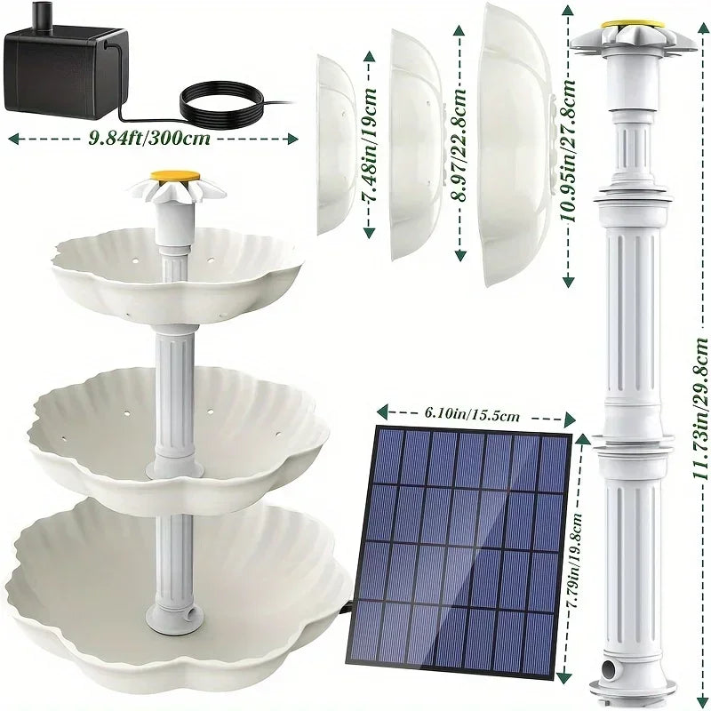 Solar Bird Bath Fountain 3 Tier DIY Detachable Pump