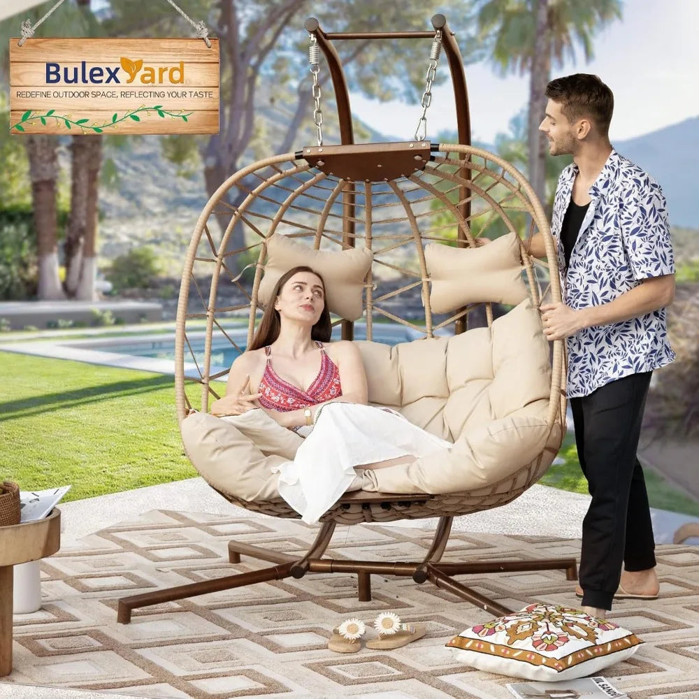 BlueXYard Hanging Egg Chair With Stand Wicker Patio Lounge