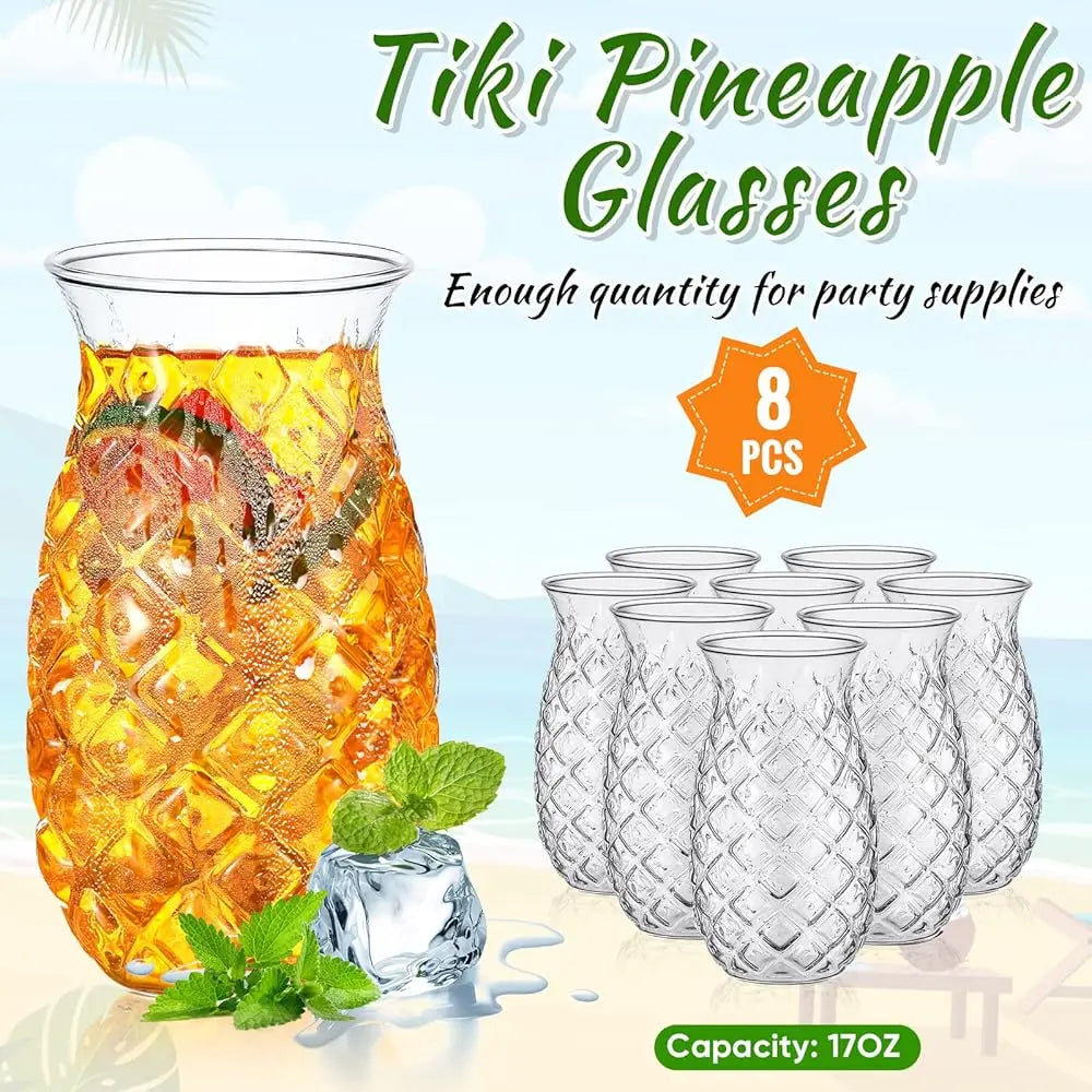 Set Of 8 Tiki Pineapple Glasses 17 Oz Retro Relief Cups Clear Pineapple Drinup For Wine Cocktail Drink I Whiskey Juice Outdoor