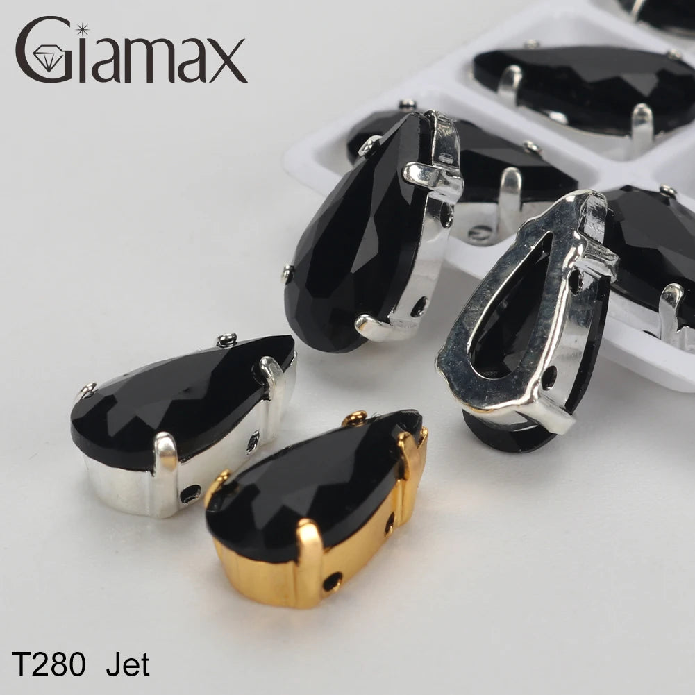 Giamax Tear Drop Glass Crystal Sewing Stone Sew on Rhinestones Gold Silver Claw Rhinestones For Garment Clothes Bags