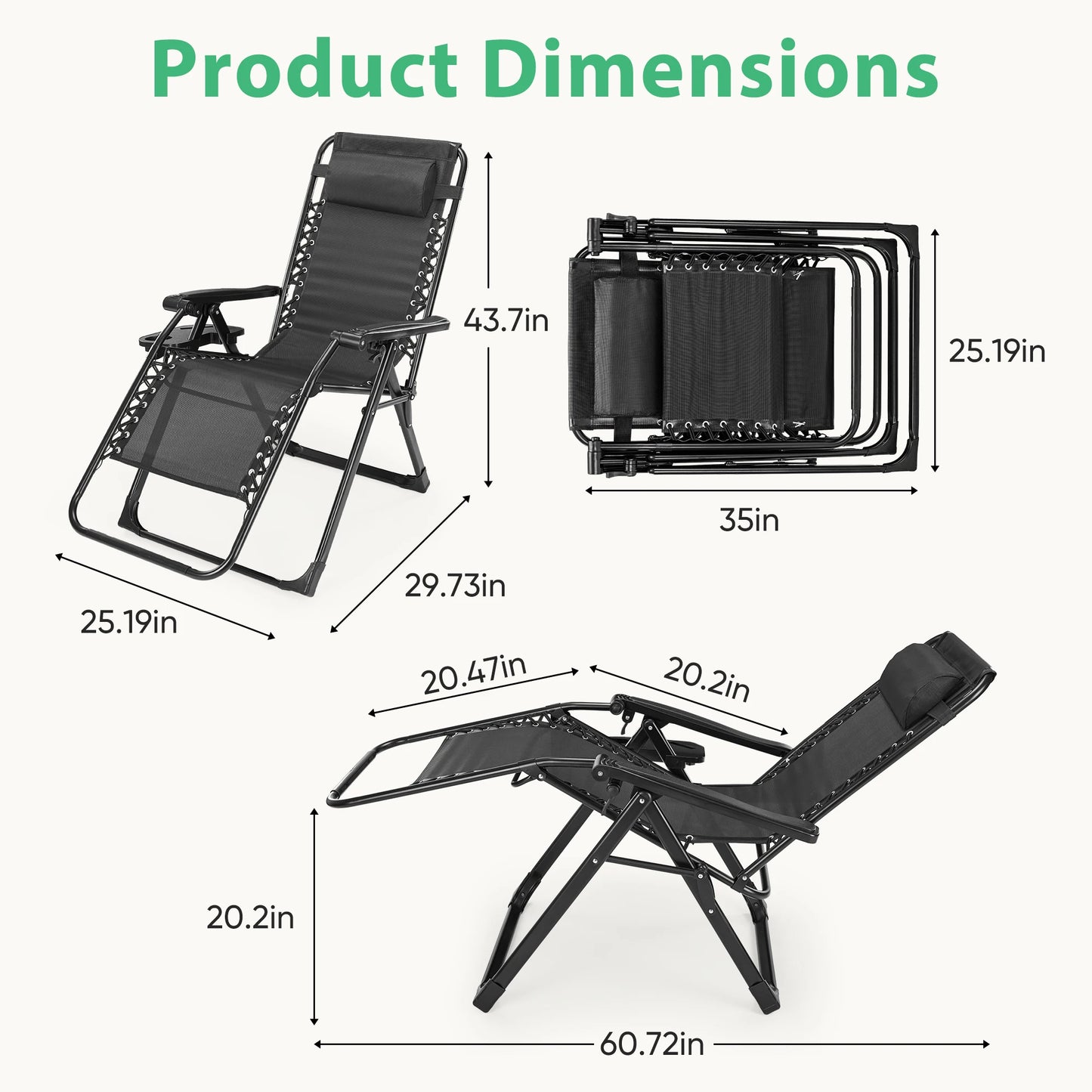 JHK Zero Gravity Folding Outdoor Recliner Chair With Cup Holders