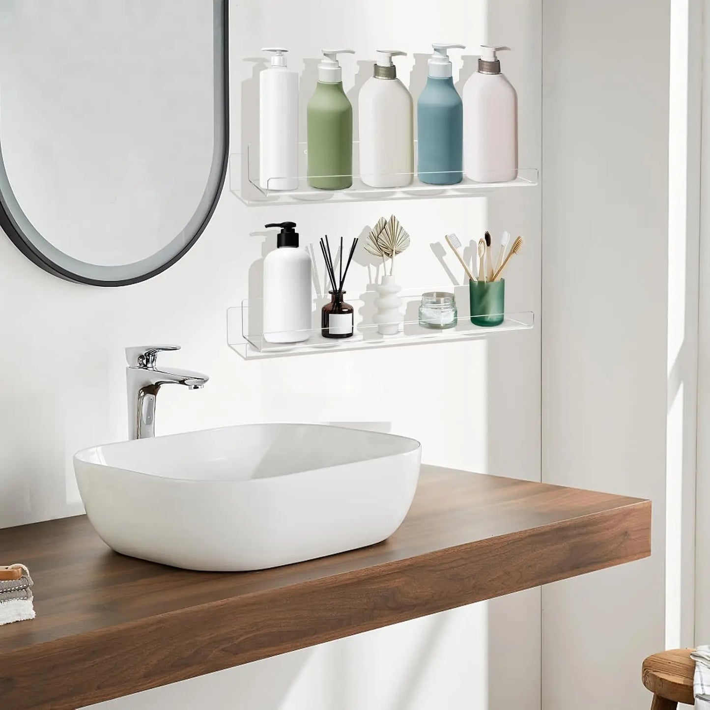 Clear Acrylic Floating Shelves Wall Ledge Bathroom Storage