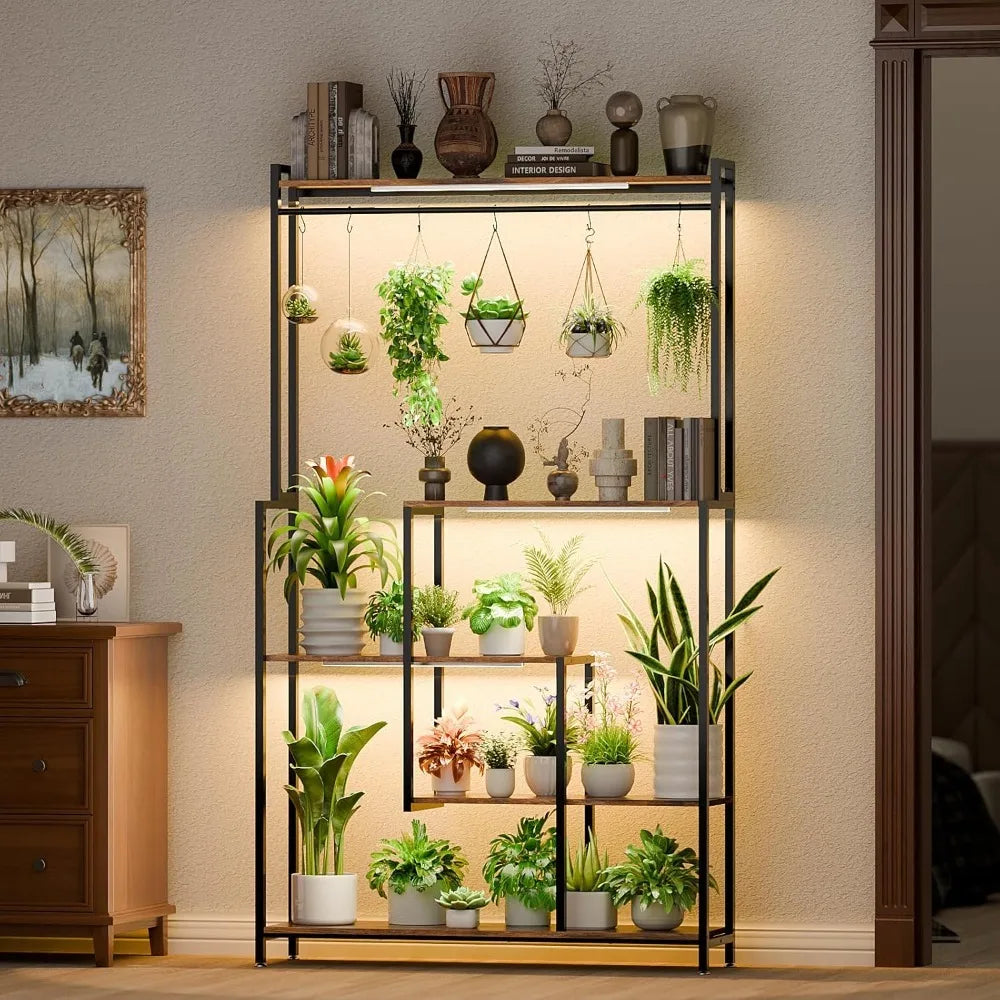 Garden Furniture Sets Tall 5 Tier Metal Plant Stand with Grow Light Indoor 72 Shelf for 12 Pots Heavy Duty Display Rack Patio