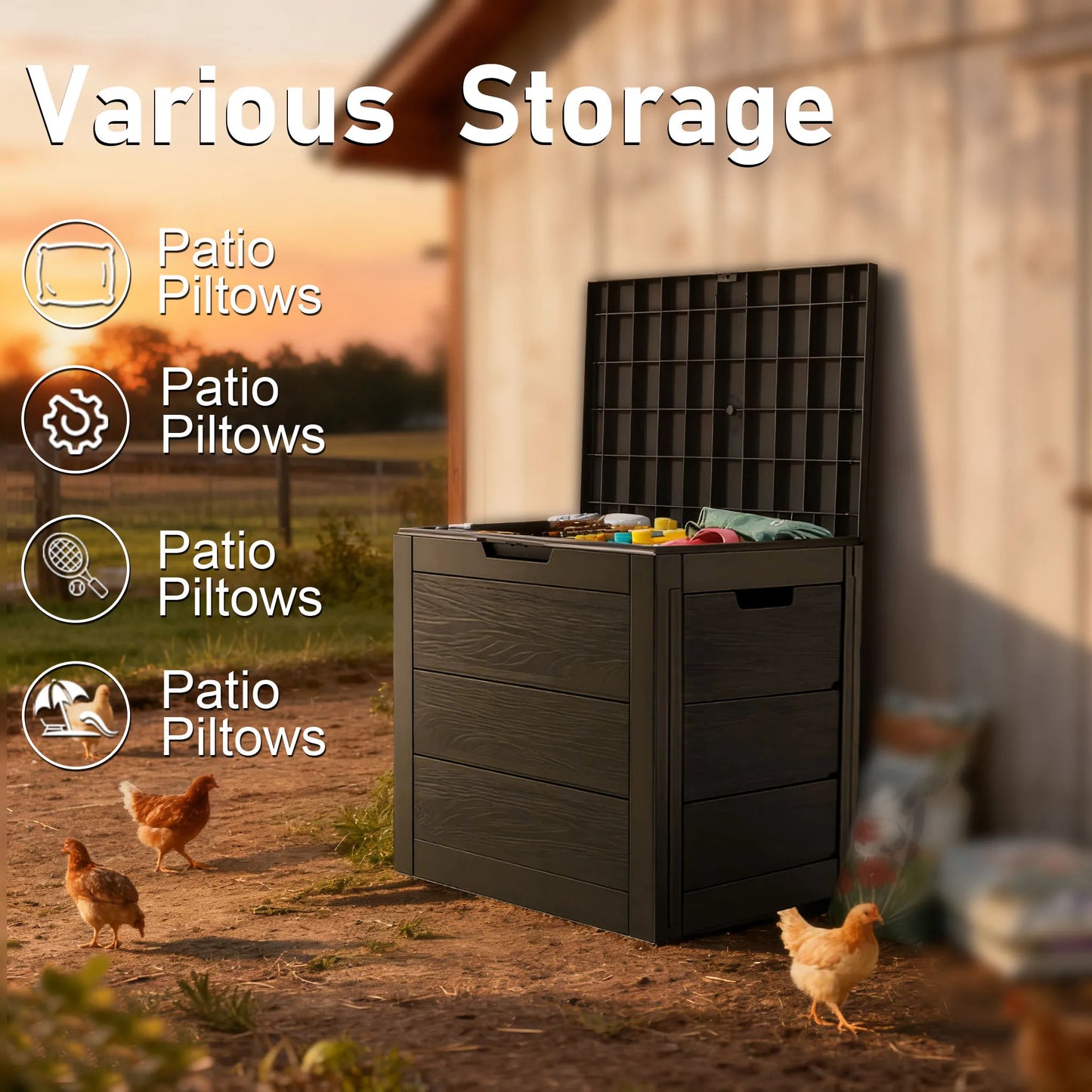 Outdoor Deck Box With Lockable Lid Heavy Duty Plastic Storage
