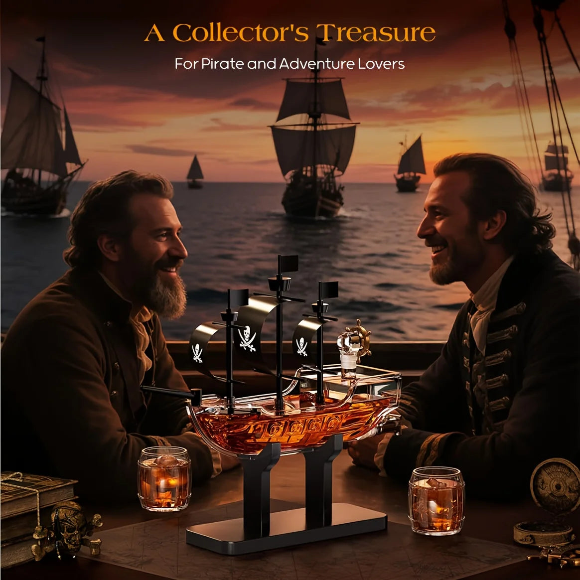 Kollea Father's Day Mother's Day Birthday Gifts for Men Dad, Pirate Ship Whiskey Decanter Set with 2 Glasses, Liquor Dispenser for Home Bar, Funny Gift Ideas for Him, Husband, Father, Boyfriend, Anniversary, Sailor & Captain