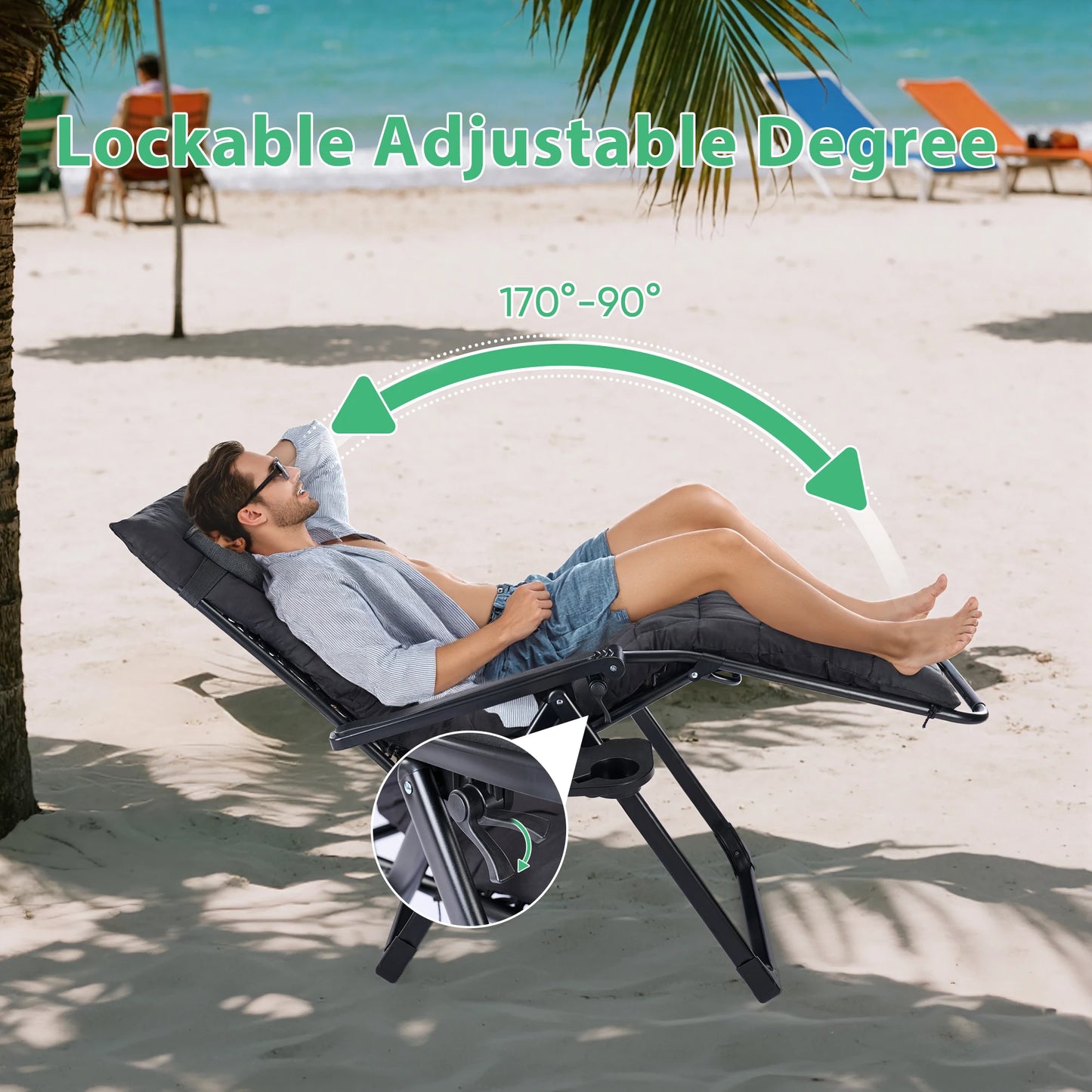 JHK Zero Gravity Folding Outdoor Recliner Chair With Cup Holders