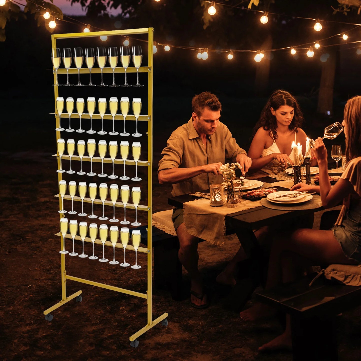 5-Tier Champagne Glass Holder, Rolling Champagne Flutes Display Stand, Gold Wine Glass Holder for Weddings & Party Decor