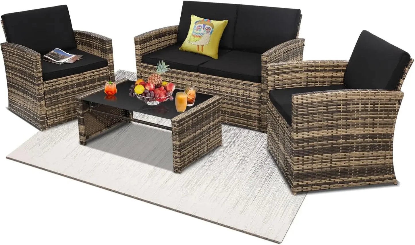 Outdoor Patio Conversation Set With Two Chairs And Coffee Table