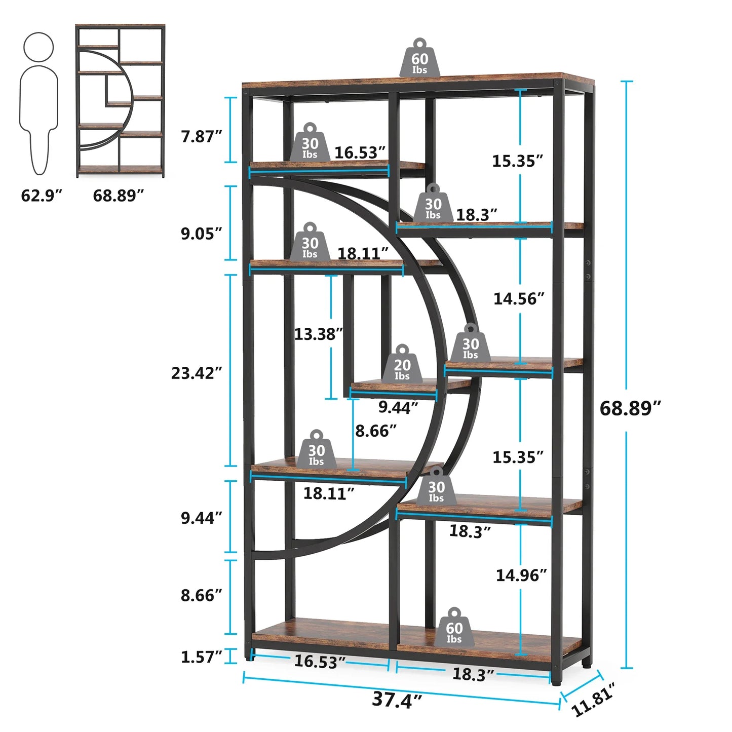 Tribesigns Industrial 5-Tier Etagere Bookshelf