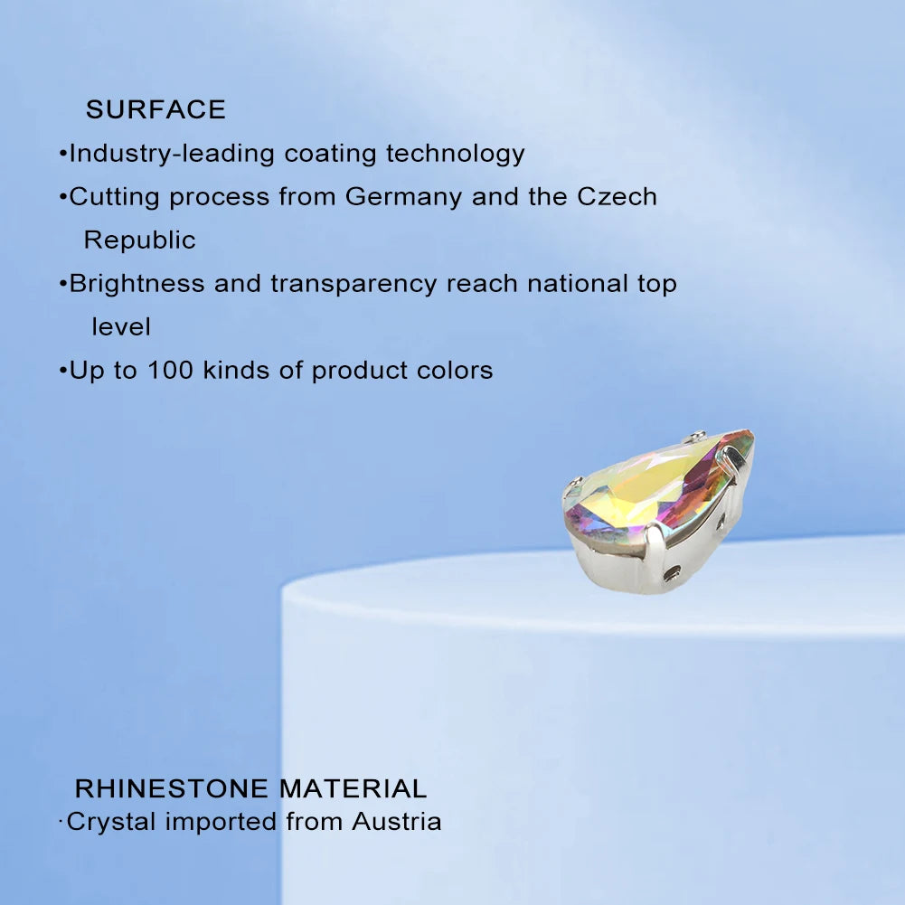 Giamax Tear Drop Glass Crystal Sewing Stone Sew on Rhinestones Gold Silver Claw Rhinestones For Garment Clothes Bags