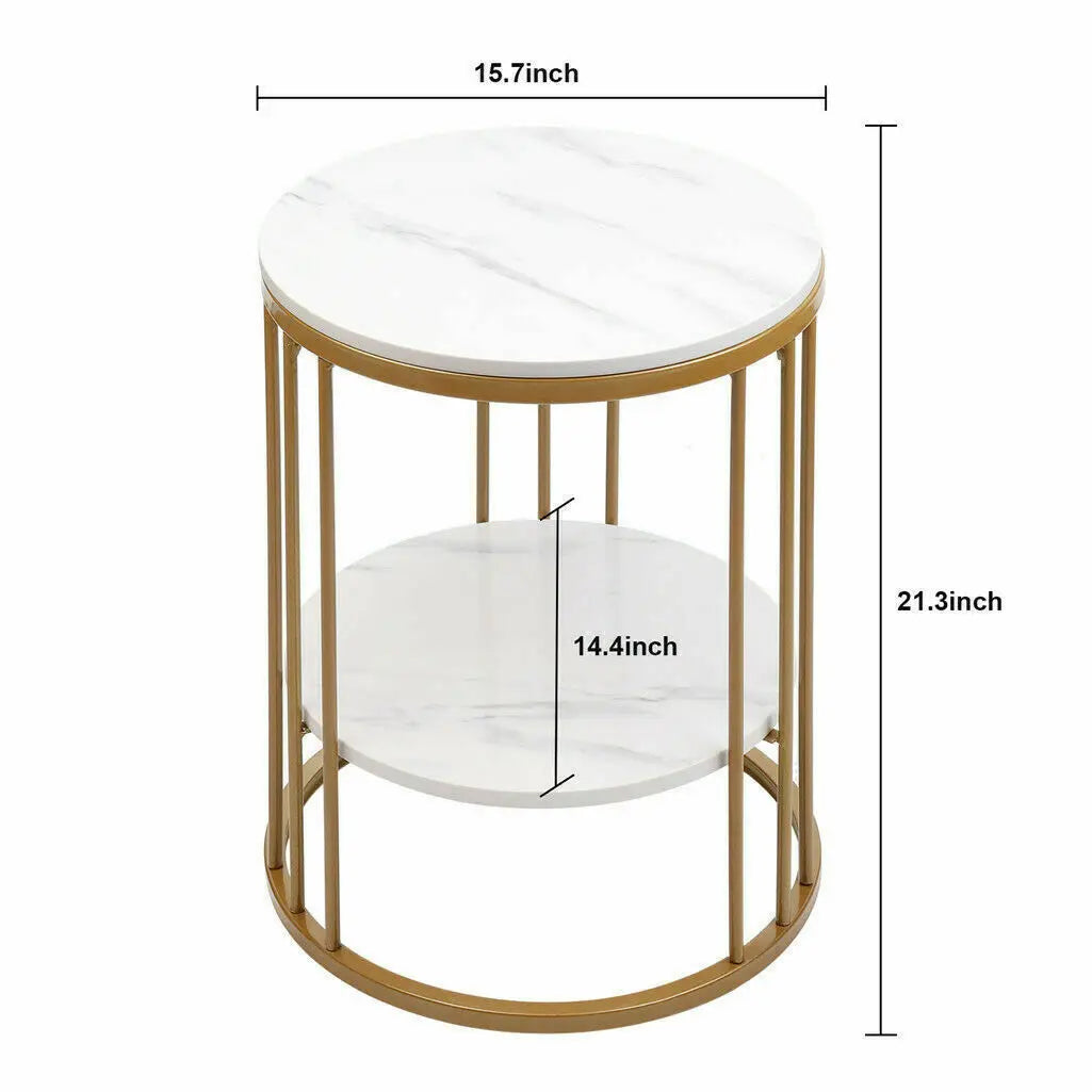 Wisfor 2-Tier Marble Side Table Round Nightstand Storage